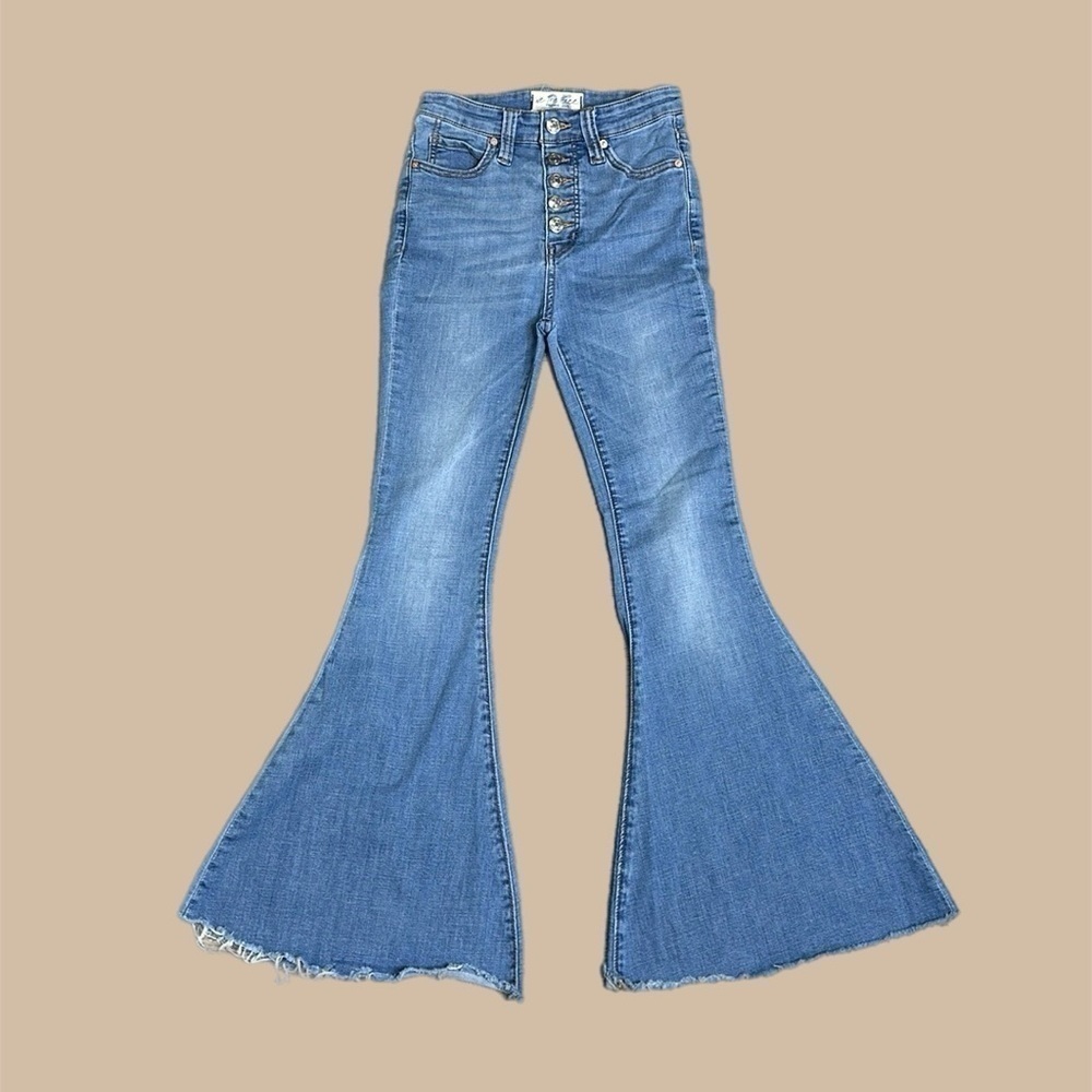 We The Free Free People Button-Fly High Rise Flare Jeans Blue Wash Sz 25